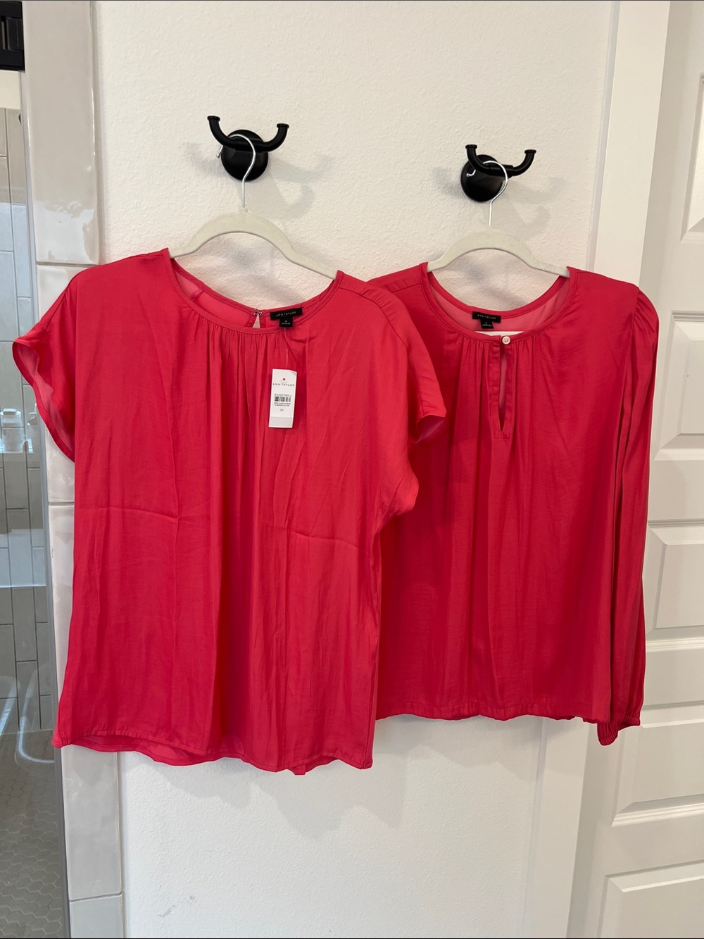 Ann Taylor Pink Two-Piece Short & Long Sleeve Blouse Set